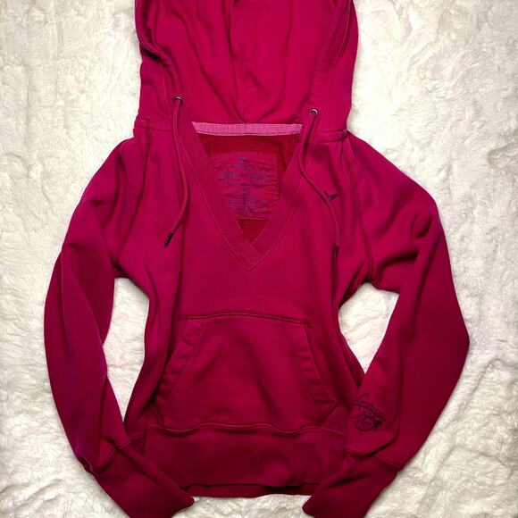 American Eagle Burgundy V-Neck Hoodie - Picture 1 of 5